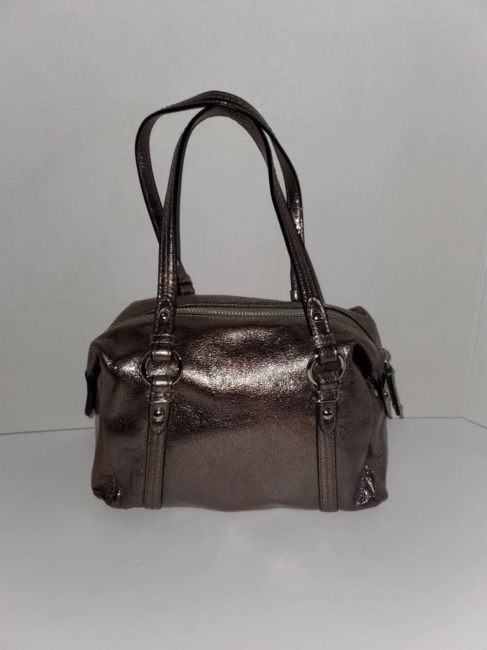 Metallic Bronze Leather Satchel Handbag